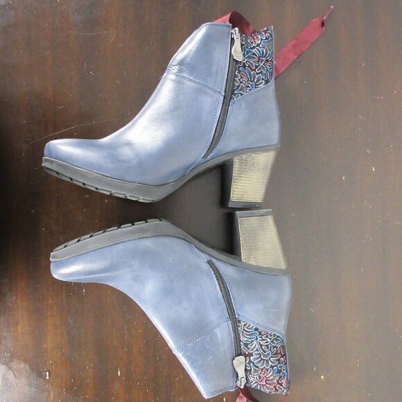 Portofino Women's Ankle Boots Booties Heels Side Lace-up Almond Toe 39 Navy 880 - Picture 6 of 9